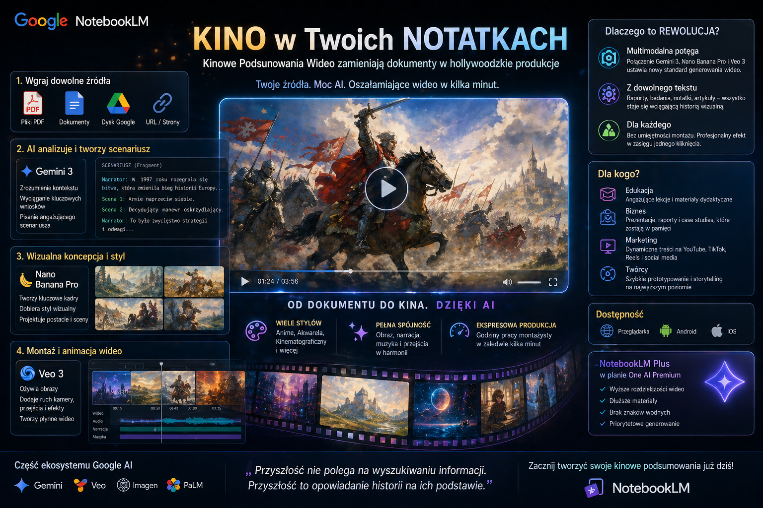 Kinowe Podsumowania Wideo w NotebookLM: Google zamienia Twoje notatki w hollywoodzkie produkcje